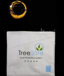 TreeSafe boomjas met een TreeSafe warmteslang, het boomjas is wit in kleur en het warmteslang is oranje in kleur